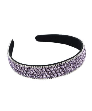 Rhinestone Headband Wide Padded Hairband Crystal Bead Embellished Headbands Bling Glitter Headband for Women Girls (CPurpleCrystal)