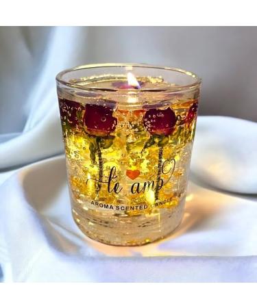 Luxury Scented Valentine Candle Set.Rose Jelly Candle with Natural Roses Aromatherapy Scented Candles. Perfect Valentines Day Gift.