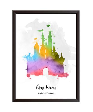 Framed Occasions PERSONALISED Cinderella Castle Watercolour Styled Art Print. Disney Land/World holiday memories keepsake. Childrens gift nursery print Walt Quote Decor poster/print only. A4 A5