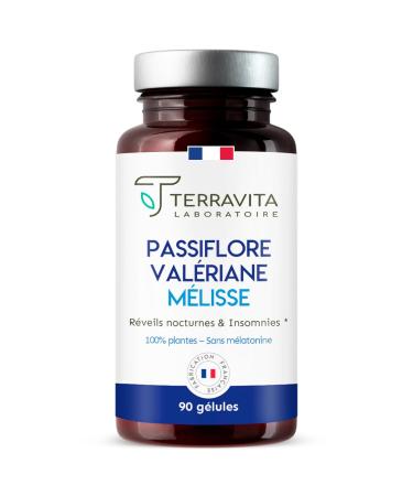 Passionflower Valerian | 100% Plant-Free Sleep Formula | With Melatonin Free | With Melissa for Fast Sleep/Repairing Sleep | 90 Capsules | Made in France | Terravita