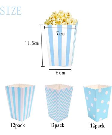 Ouoqi Popcorn Bags - 36 Striped Candy Bar & Snack Box Blue Wave Pattern for Parties Birthdays & Weddings - Buy Online on GoSupps.com
