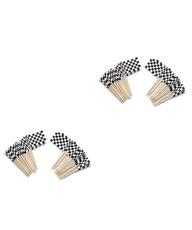 HOMSFOU 400 Pcs Mini Checkered Picks Mini Racing Flag Picks Racing Flags for Cakes Mini Checkered Topper Checkered Flag Picks Mini Cupcake Checkered Flag Toppers Toothpick Bamboo Dessert