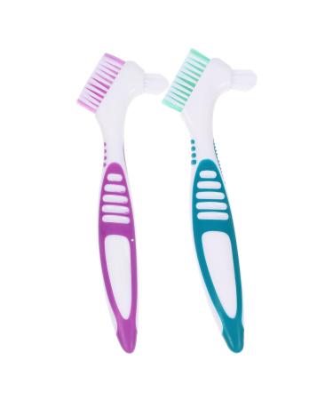 Ipetboom prosthesis cleaning brush 2 piece of portable cleaning brush artificial teeth brush brushed prosthesis tool for the prosthesis care prosthesis prosthesis cleaner green purple