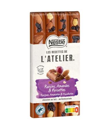 G n rique Nestle les Recipes de Latelier - Gourmet Milk Chocolate Bars Grapes Almonds Hazelnuts - 170 g - Pack of 4