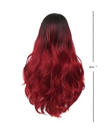 Siudus Women s Red Long Curly Wavy Wig Natural Ombre Black to Red Middle Part Hair for Halloween & Cosplay - Buy Online on GoSupps.com