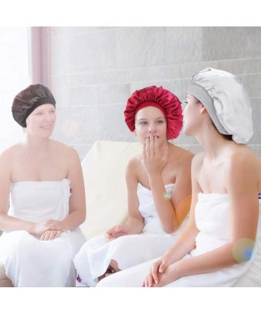 Satin Sleep Cap Set for Women - Elastic Wide Band Bonnet for Good Night Sleep (3 Pieces, Silver, Black, Wine Red) - Buy Online on GoSupps.com