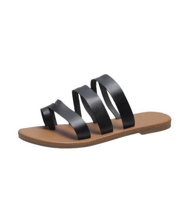 MisFun Bunion Corrector Sandals/Flat Sole Comfortable Sandals for Women With Orthopedic Toe Ring/Round Toe Sandals for Bunions/Open Toe Bunion Sandals for Women 8 Black