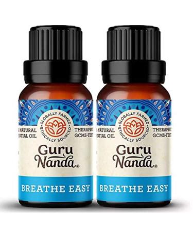 GuruNanda Breathe Easy Essential Oil (Pack of 2) - Nasal Congestion Relief with Eucalyptus & Peppermint, 100% Pure Therapeutic Grade Aromatherapy Blend for Healthy Breathing (15 ml x 2) Breathe Easy 0.5 Fl Oz (Pack of 2)