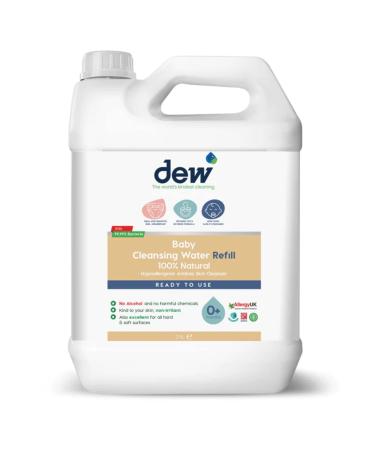Dew Baby Cleansing Water: 100% Natural Antibacterial Baby Sanitiser Spray | Hypoallergenic Sterilising of Hand Bum Face Dummy & Safe if Ingested. Cleans Skin Before Applying Nappy Rash Cream 2.5 Ltr