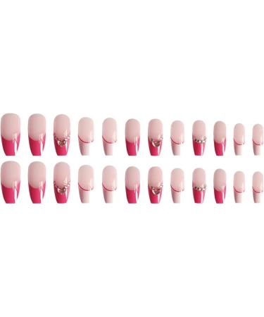 JUSTOTRY 24 Pcs Hot Pink Diamante French Press on Fake Nails - Beautiful Ballerina Stick on Nails for Women - Acrylic Coffin False Nails with Glue for Nail Art - Buy Online on GoSupps.com