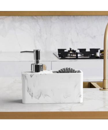 Srutueo Press-Type Bottle Detergent Dispenser Bathroom Sink Kitchen Soap Dispenser White with Dish Brush Sponge - Buy Online on GoSupps.com