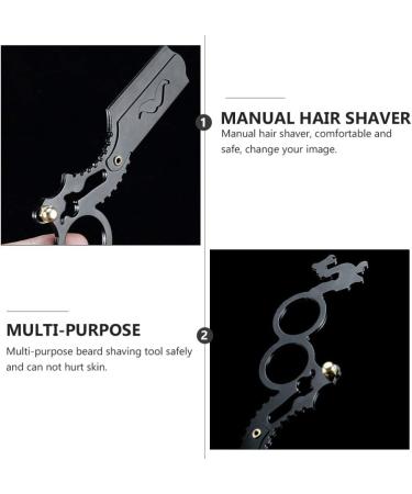 Fomiyes Manual Hair Razor Holder Double Ring Flaps Turf Barber Razor for Men Rusty Steel Straight Blade - Buy Online on GoSupps.com