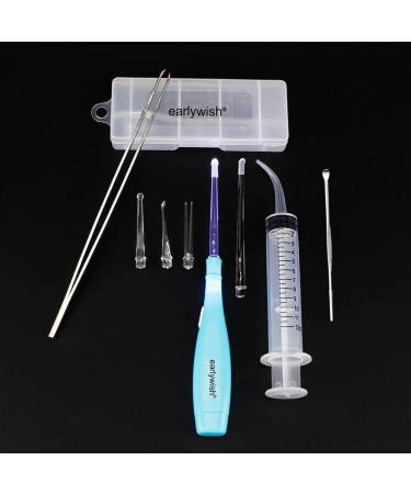 Earlywish Upgraded 6.75" Long Tonsil Stone Removing Tool Pick LED Light w/Box + Irrigation Syringe+ Home Oral Clean + Clips (Blue) - Buy Online on GoSupps.com