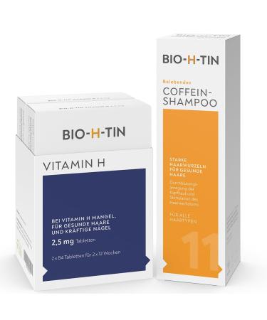 Bio-H-Tin Vitamin H 2.5 mg (biotin) for healthy hair & nails 84 tablets for 12 weeks + organic-h-tin invigorating caffeine shampoo 200 ml combi pack 2 pieces (1 Pack) - Buy Online on GoSupps.com