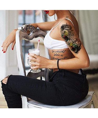 Kotbs Full Arm Temporary Tattoos - 12 Sheets | Fake Sleeve Tattoo Sticker for Halloween Party | Lion Tiger Design | Men Women - Buy Online on GoSupps.com