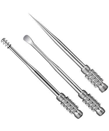 HEALLILY 3pcs Outdoor Camping Picnic Titanium Toothpick Ear Pick Ear Scoop EDC Keychain Tool Portable Reusable Floss Tooth Picks Set