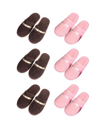 Tianmao 5 pairs of slipper hotels lipper tortier hip slippers with closed toes universal size 28.5 * 11cm coral fleece guest slippers for spa party guests hotel and travel unit size 3 brown 3 pink