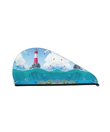 Lighthouse Sea Port Microfiber Hair Towel Soft Super Absorbent Hair Towel Wrap for Women Coral Velvet Quick Dry Hair Cap for Long Curly and Thick Hair