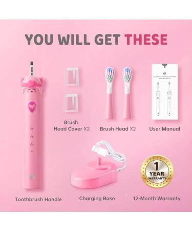Girls Proalpha Electric Toothbrush for Kids Age 3-12 | Rechargeable Sonic Toothbrush with Timer | 2 Reminder Brush Heads | IPX7 Waterproof | Pink - Buy Online on GoSupps.com
