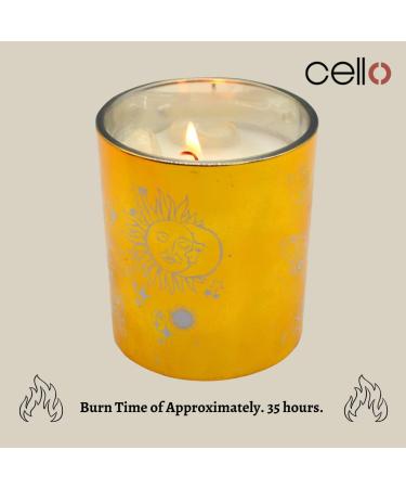 Cello Celestial Scented Candle with Clear Quartz Gemstones - Metallic Gold Candle with Clear Crystals | Ideal Gift for Men and Women - Buy Online on GoSupps.com