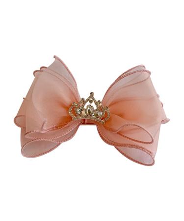 FEIFEI'S BOW Baby Girls kids Bow Princess Chiffon Diamond Crown Unicorn Colour Multi Colour Bow Hair Clip Bows Toddler Infants Party dress Costume Bow Photo Prop (Pale Pink with Crown)