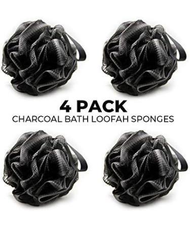 Boca Body Aesthetics 4 Pack XL Charcoal Bath Loofah Set - Exfoliating Shower Sponge Pouf for Luxurious Lather and Scrubbing - Black - Buy Online on GoSupps.com