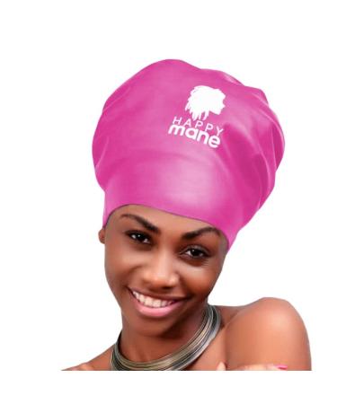 Happy Mane Silicone Swim Cap for Braids and Dreadlocks - Hair Dry While Swimming Bathing Long Hair Extensions and Curly Hair - Large Shower Cap for Women Teenager Kids Rose