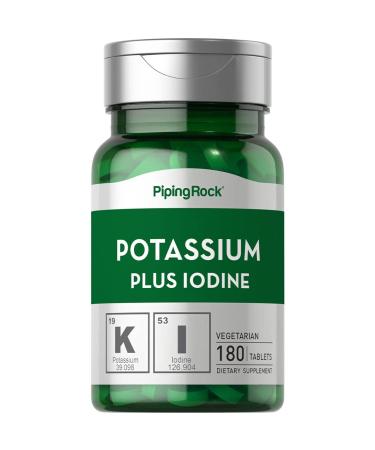 Potassium Supplement | Plus Iodide | 180 Vegetarian Tablets | Non-GMO Gluten Free | by Piping Rock