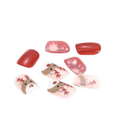 Brishow Christmas Artificial Nails - 24PCS Snow & Moose Press-On Short Red Nails for Women & Girls - Buy Online on GoSupps.com