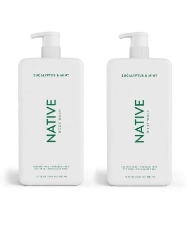 Native Body Wash for Women Men | Sulfate Free Paraben Free Dye Free with Naturally Derived Clean Ingredients 36 oz bottle with pump- 2 Pack (Eucalyptus & Mint) 72.0 Fl Oz