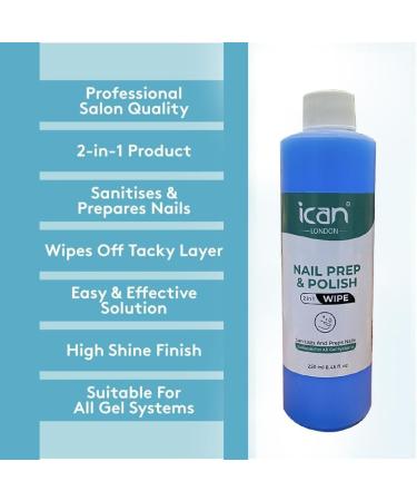 ican Nail Prep & Polish 2 in 1 Wipe Gel Polish Residue Cleaner Multi-Purpose for Sanitiser For Nail Care 250ml - Buy Online on GoSupps.com