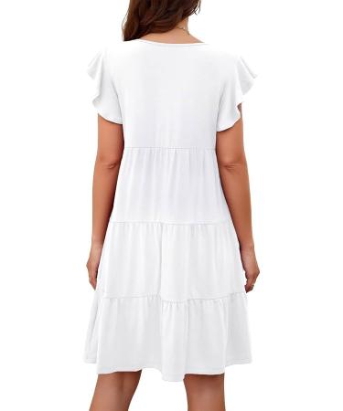 ZEKPEGAN Women's Summer Babydoll Dress - Casual Short Sleeve Ruffle Pleated Flowy Boho Beach Mini Sundress | Medium A-White 2023 - Buy Online on GoSupps.com