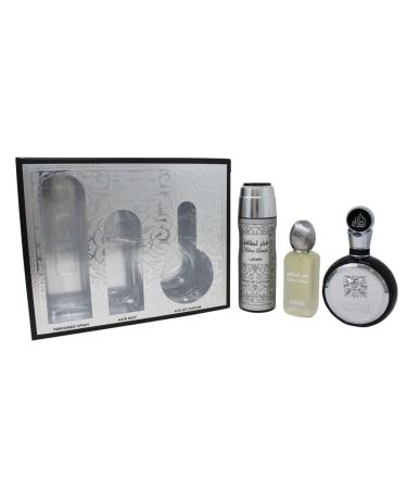 Lattafa Fakhar for Men 3 Piece Set (3.4 Oz Eau de Parfum Spray + 1.7 Oz Hair Mist + 6.7 Oz Deodorant Spray)