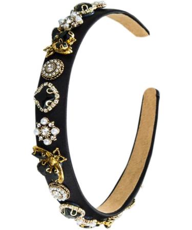 Rhinestone Headband Wide Padded Hairband Sparkle Silver Diamond Headband Crystal Bead Embellished Headbands for Women Girls (CBlackCrystal2) - Buy Online on GoSupps.com