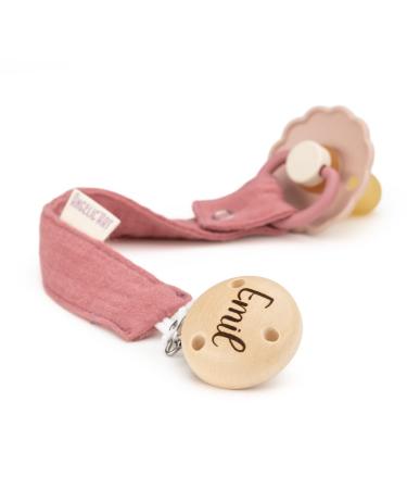 AngelicArt pacifier strap with engraved name for boys and girls - large selection of colors - gift for baby (old pink)