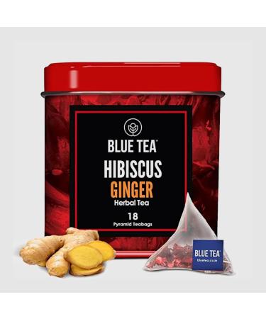 BLUE TEA - Hibiscus Ginger Herbal Tea - 36 Tea Bags (Pack of 2) || CAFFEINE FREE |Detox - Soothing Tea| Vegan - Gluten Free - Tin Packing(18X2) - Buy Online on GoSupps.com
