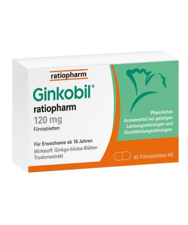 Ginkobil Ratiopharm 120 mg film -coated tablets strengthen the memory and concentration performance* with the extract from Ginkgo Biloba 60 film -coated tablets 60 (1 Pack)