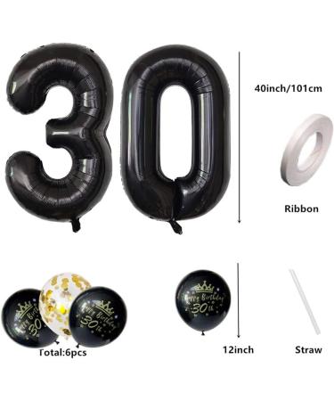 Black Digital Number 30 Balloons Set - Unique 30th Birthday Decorations for Men and Women | Includes Happy Birthday Balloons and Confetti - Buy Online on GoSupps.com