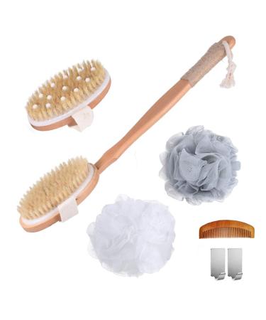 Spclsim Bath Brush Set Back Scrubber for Shower Exfoliating Brush Dry or Wet Skin Exfoliator Brush Shower Loofahs Pouf for Women and Men Gentle Exfoliating Improve Your Circulation