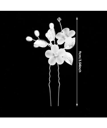 Lusofie 5Pcs Pearl Flower Hair Pins - Silver Bridal Wedding Hair Accessories for Women and Girls - Buy Online on GoSupps.com