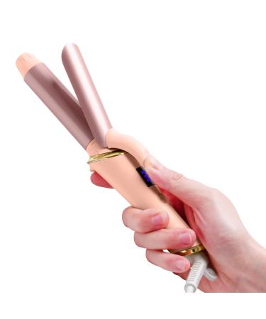 Mini Curling Tongs 25mm Travel Curling Tongs 5 Temperature Adjustable from 120-200 LED Display Small Hair Curler Curling Iron Dual Voltage (Pink)