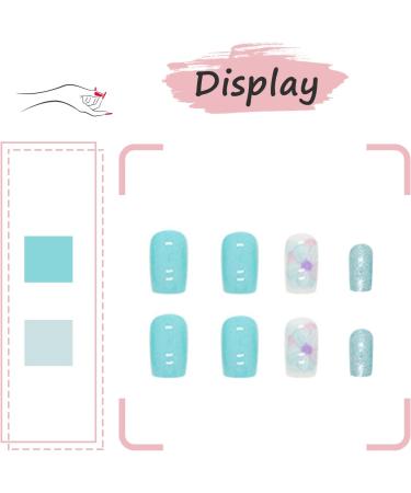 24Pcs Short Light Blue French Tip Press On Nails Set | Glossy Stick On Nails with Glue | Vintage Full Cover False Nails for Women - DIY Manicure - Buy Online on GoSupps.com