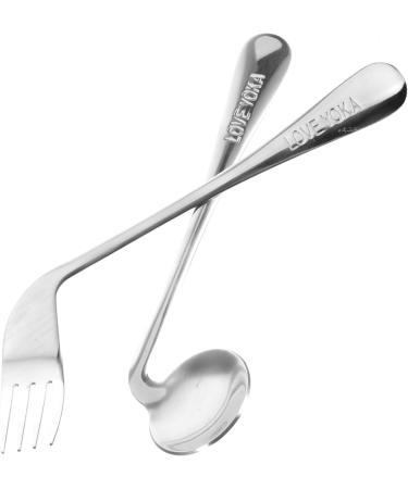 Lurrose Left-Handed Angled Cutlery Set - 5-Piece Stainless Steel Dining Fork & Training Spoon 17x4.5cm Perfect for Easy Feeding - Buy Online on GoSupps.com
