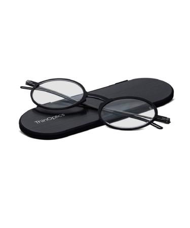 ThinOptics Manhattan reading glasses + Milano aluminum anodized magnetic housing | Round black frames 2.50 strength Black 2.5 x