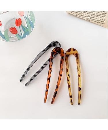 2 Pieces French Style U-shaped Hairpins Vintage Hair Pin Fork Sticks Cellulose Acetate Tortoise Shell Hair Pins for Women Girls Hair Accessories (Leopard Print) - Buy Online on GoSupps.com