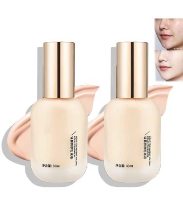 2Pcs Long Lasting Waterproof Lightweight Moisturizing Foundation, Matte Oil Control Foundation, Light Fog Makeup Holding Liquid Foundation, Suitable for All Skin Types (02 Natural)