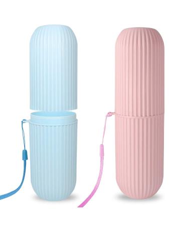 2 PCS Travel Toothbrush Case Portable Toothbrush Holder Portable Business Trips Wash Cup Holder Organizer for Trips and Daily Use (Pink and Blue)
