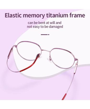 Lanlang Women's Reading Glasses - Flex Memory Titanium Blue Light Filter Cute Round Design 0-4 Diopters High Transparency - MT-003-W Purple 1.5 Diopters - Buy Online on GoSupps.com
