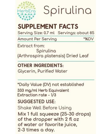 HerbEra Spirulina B60 Alcohol-Free Herbal Extract Tincture, Concentrated Liquid Drops Natural Spirulina (Arthrospira Platensis) Dried Leaf (2 fl oz) 2 Fl Oz (Pack of 1) - Buy Online on GoSupps.com