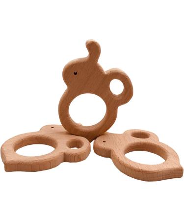 Wendysun 5pcs Cartoon Wood Teether Set - Natural Animal Round Bee Shape Baby Teething Toy - Buy Online on GoSupps.com